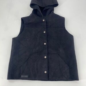 RL Lauren Women Black Sherpa Lined Hooded Vest‎ P/M
